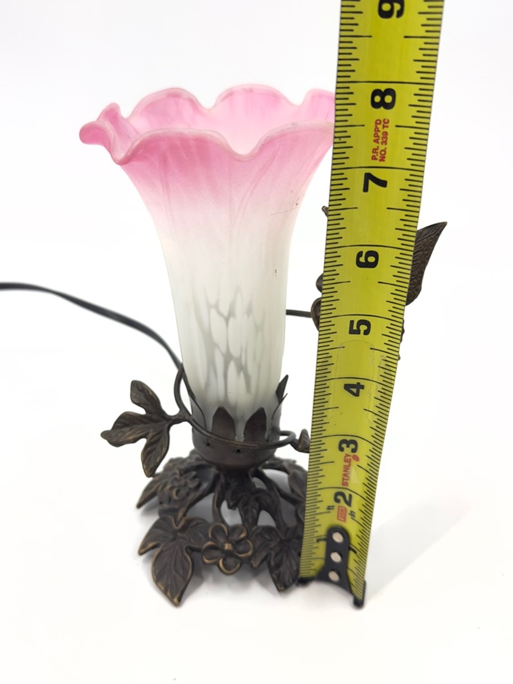 Vintage Andrea By Sadek Butterfly Lamp Frosted Pink Fluted Glass Metal Base 1996 - Picture 10 of 10